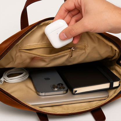 Custom Men’s Laptop Bag – Premium Brown Synthetic Leather Sleeve with Padded Compartment, Dual Handles & Zipper Closure | Fits Up to 15-inch Laptops