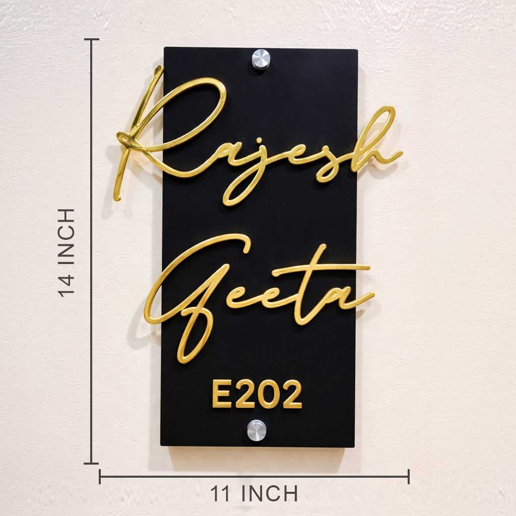 Name Plate for Home | Premium Acrylic Name Plate with Black Base & Golden Initials for Home and Office