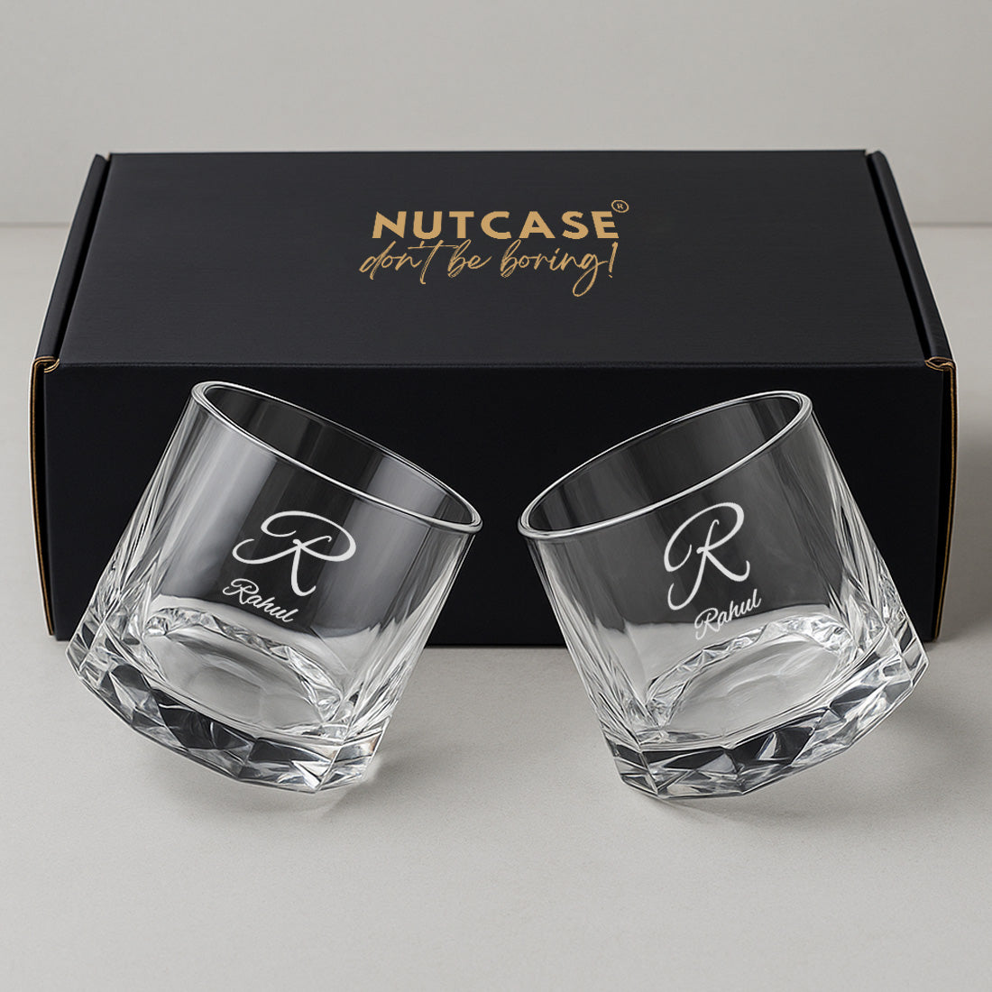 Personalized Premium Whiskey Glass Set of 2 – Engraved Rotating Whisky Glasses, Premium Gift for Men, Birthdays & Barware Lovers