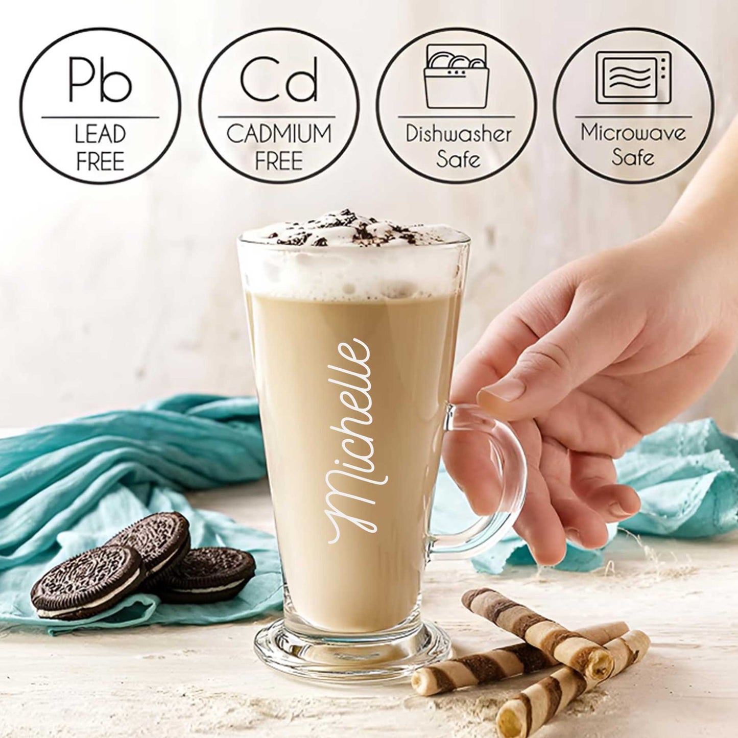 Custom Coffee Mugs Large Colombian Glasses 270 Ml, Tall Cups with Handle for Milkshake, Iced Coffee, Latte, Cappuccino, Hot Chocolate, Set of 2