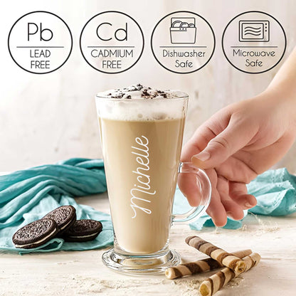 Custom Coffee Mugs Large Colombian Glasses 270 Ml, Tall Cups with Handle for Milkshake, Iced Coffee, Latte, Cappuccino, Hot Chocolate, Set of 2