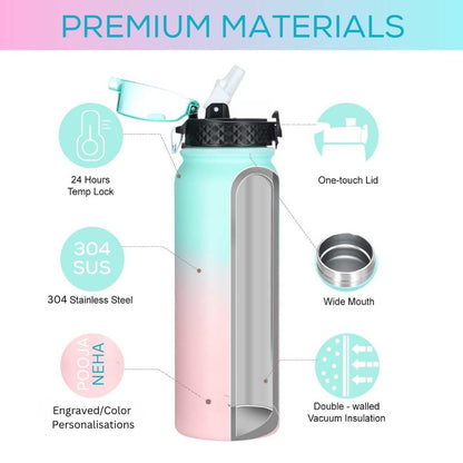Nutcase Stainless Steel Drink Bottle Personalised with Name - 600ml Premium 304 Sipper Bottle