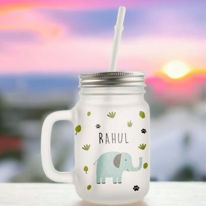 Customized Mason Jar Glass - Jungle Pattern Elephant