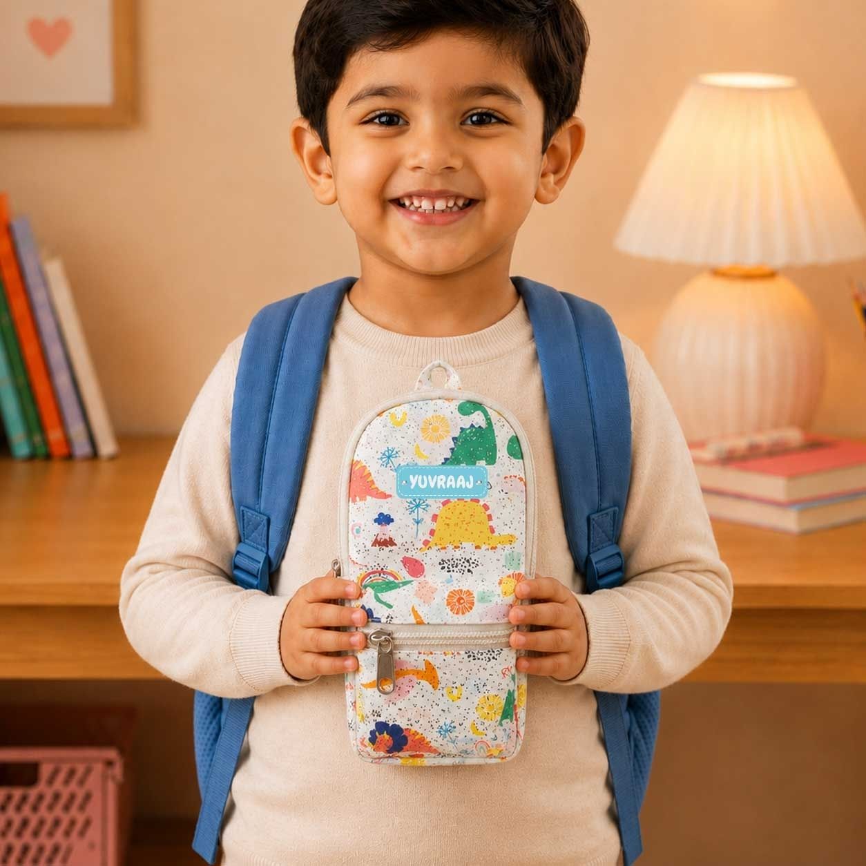 Custom Pencil Pouch with Dual Pockets & Name Personalization | Birthday Gift for Kids | PU Leather