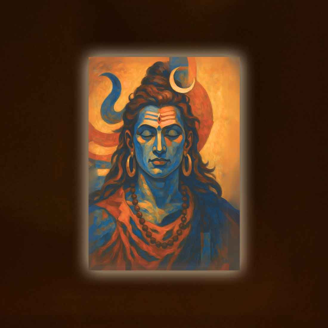 Lord Shiva Photo Frame with LED Light, HD Print– idea for Home Temple, Décor, or Gifting