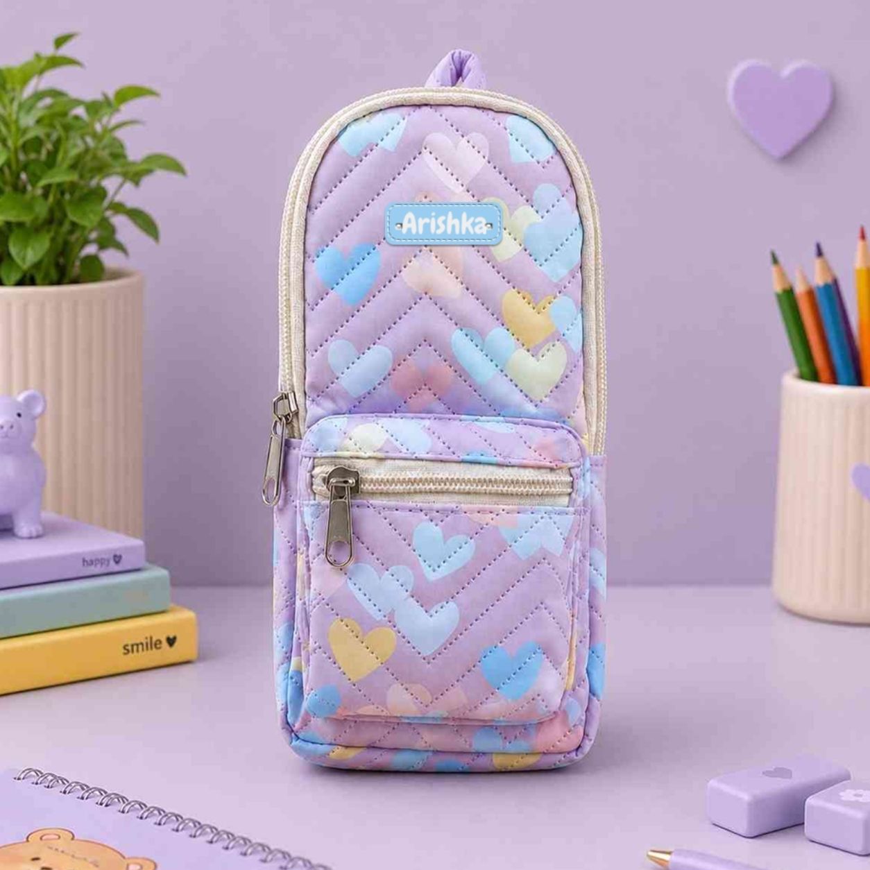 Custom Pencil Pouch with Dual Pockets & Name Personalization | Birthday Gift for Kids | PU Leather