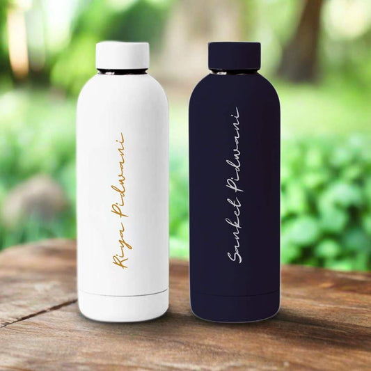 Customized Water Bottles with Names Stainless Steel Double Insulated Water Bottles for Travel Office Gym Home BPA Free, Leakproof-SET OF 2