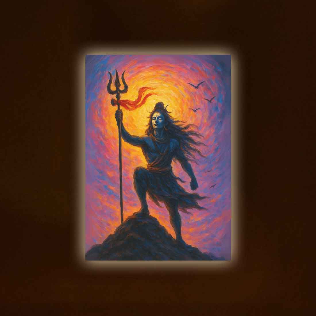 Mahakal Photo Frame with LED Glow – Premium HD Wall Art for Mandir, Home, or Gifts