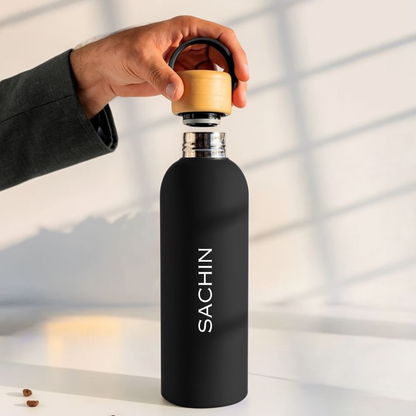 Customized Stainless Steel Water Bottle with Bamboo Lid 500ml – Eco-Friendly, Insulated, Leak-Proof