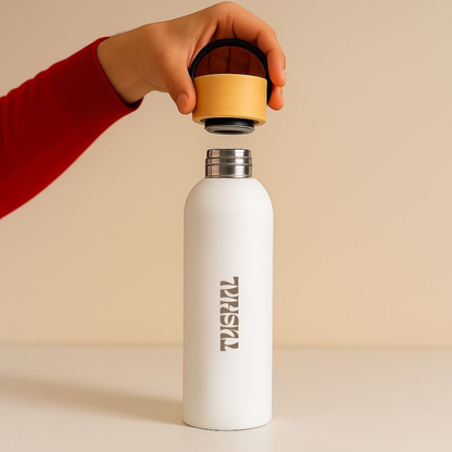 Customized Stainless Steel Water Bottle with Bamboo Lid 500ml – Eco-Friendly, Insulated, Leak-Proof