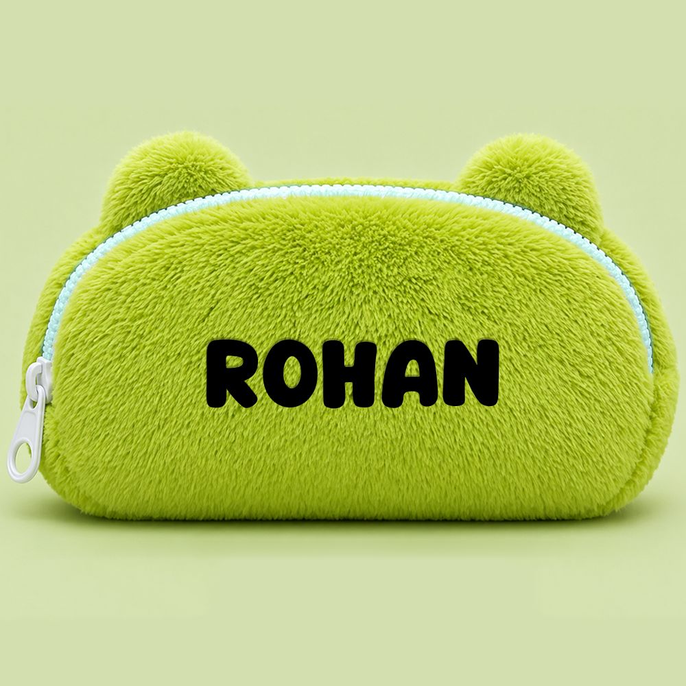 Personalised Pencil Pouch with 3D Ears & Custom Name | Birthday Gift for Kids | Plush Faux Fur