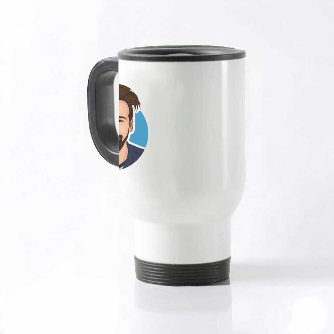 Personalized Photo Rakhi with Caricature Image Along with Custom Photo Coffee Tumbler and Chocolate