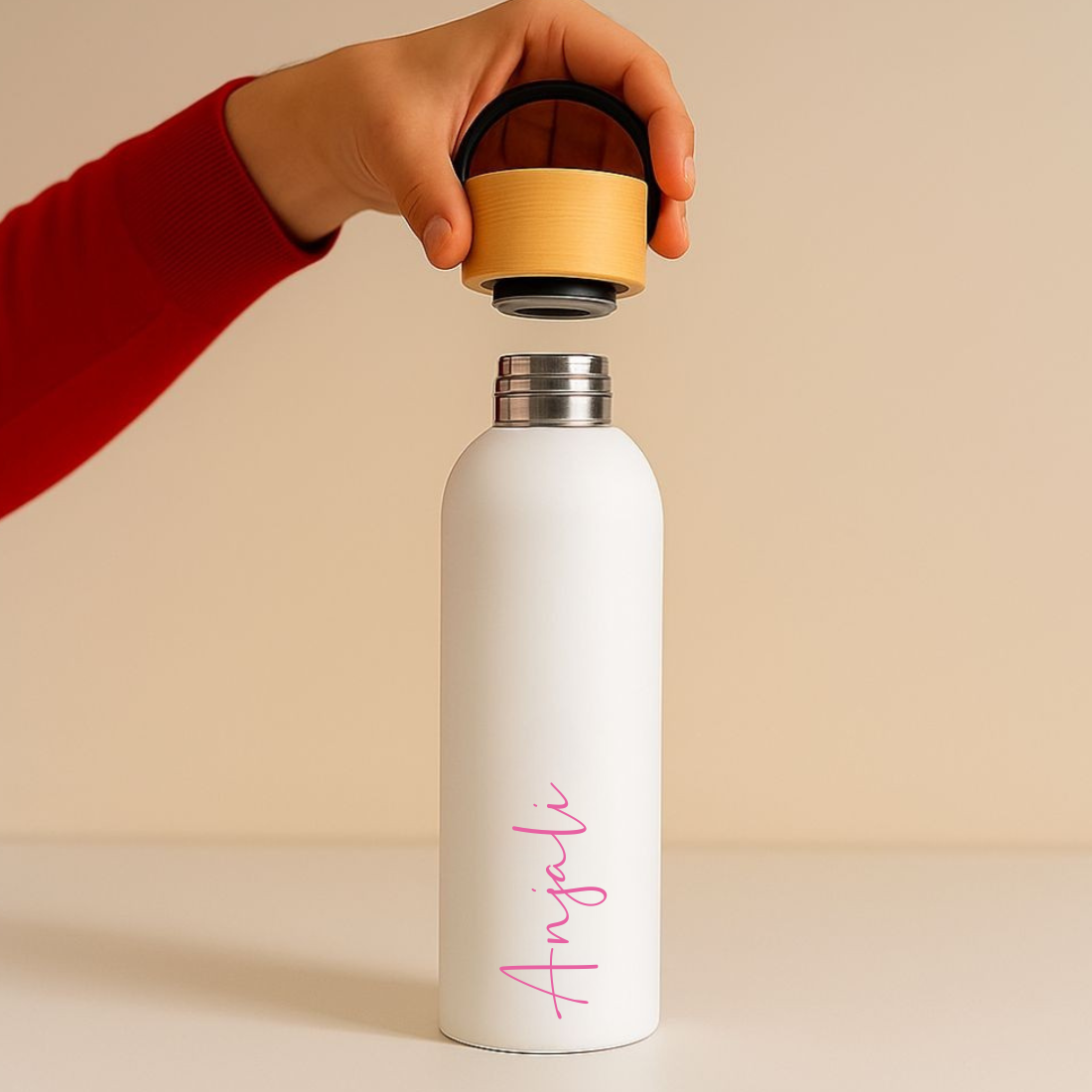 Custom Insulated Water Bottle with Bamboo Lid 500ml – Eco-Friendly, Insulated, Leak-Proof