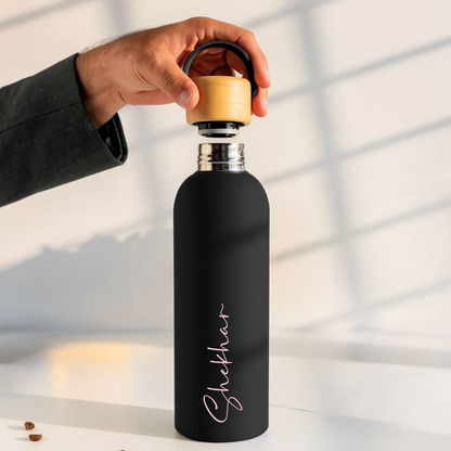 Custom Insulated Water Bottle with Bamboo Lid 500ml – Eco-Friendly, Insulated, Leak-Proof