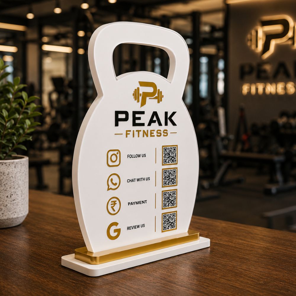 Custom QR code stand for Gyms | Google Review QR Desk Stand