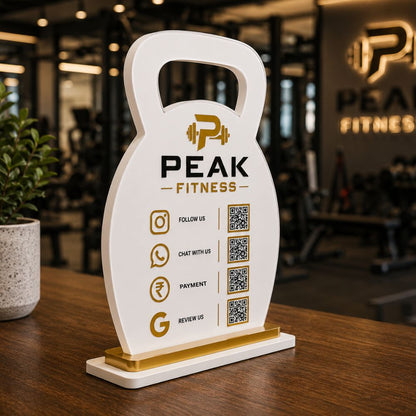Custom QR code stand for Gyms | Google Review QR Desk Stand