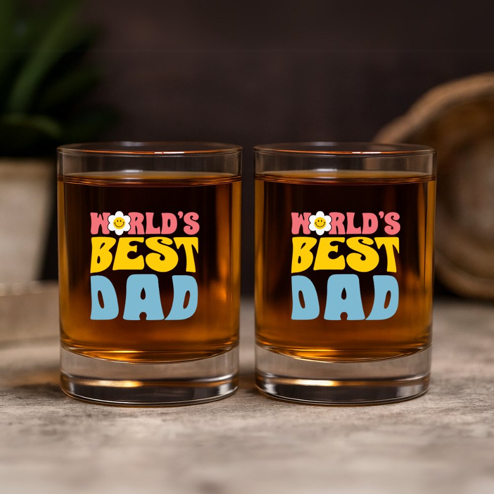 Father’s Day Gifts – World's Best Dad Whiskey Glass Set – Best Gift for Dad