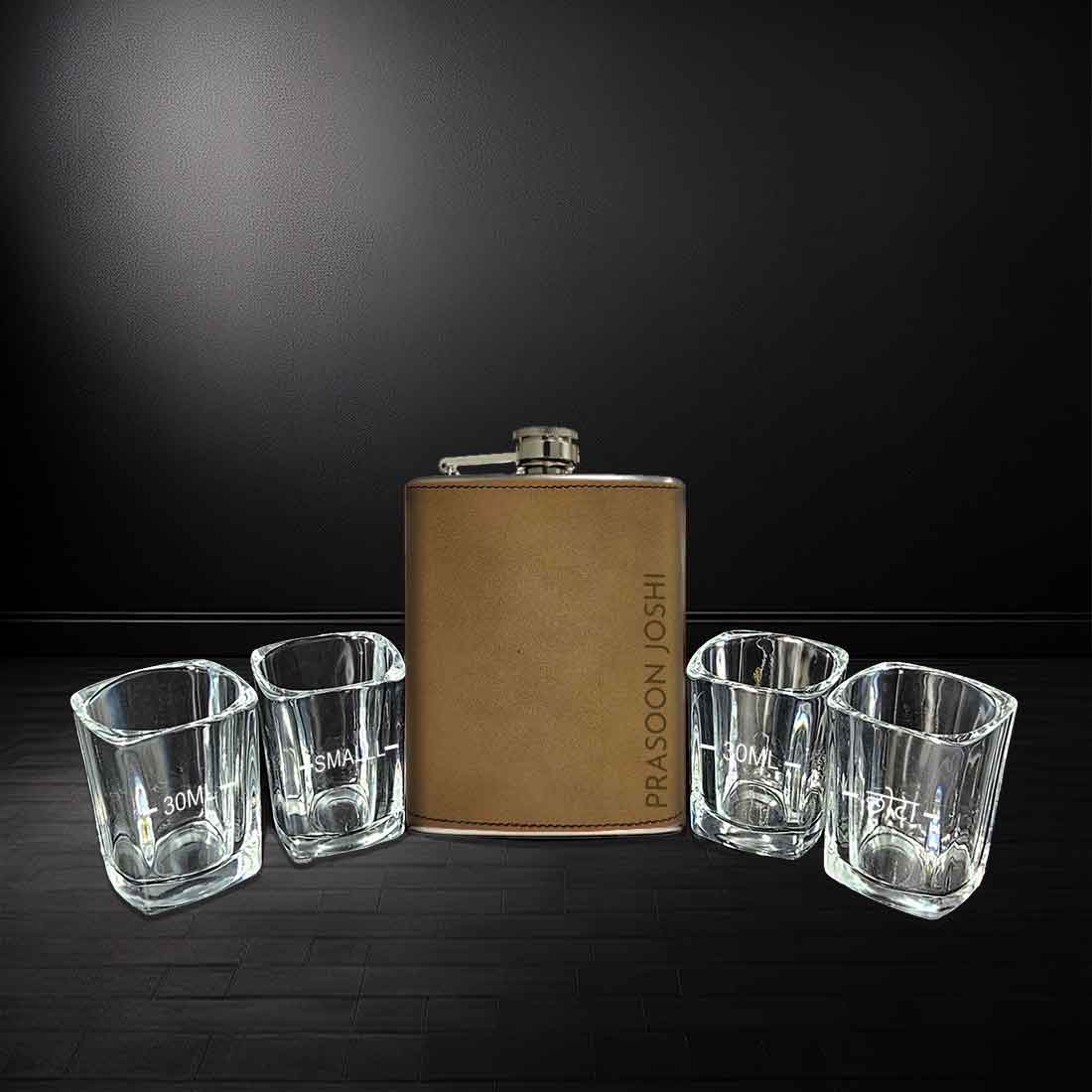 Customized Faux Leather Engraved Hip Flask With Funnel - Add Name
