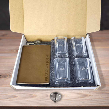 Customized Faux Leather Engraved Hip Flask With Funnel - Add Name