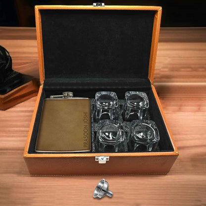 Customized Faux Leather Engraved Hip Flask With Funnel - Add Name