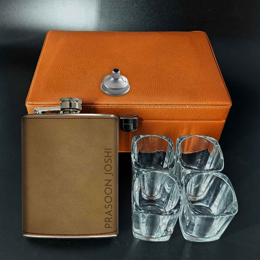 Customized Faux Leather Engraved Hip Flask With Funnel - Add Name