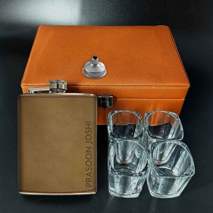 Customized Faux Leather Engraved Hip Flask With Funnel - Add Name