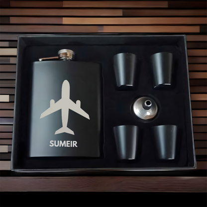 Personalized Pilot Hip Flask – Stainless Steel Flask with Airplane Engraving | Custom Gift for Aviators, Pilots & Crew