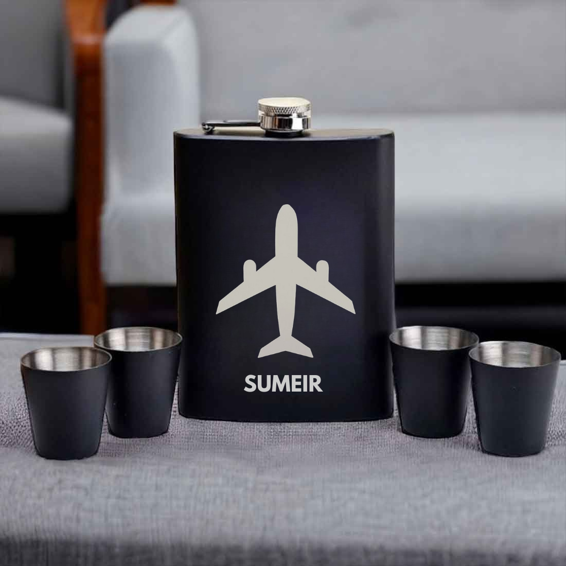 Personalized Pilot Hip Flask – Stainless Steel Flask with Airplane Engraving | Custom Gift for Aviators, Pilots & Crew