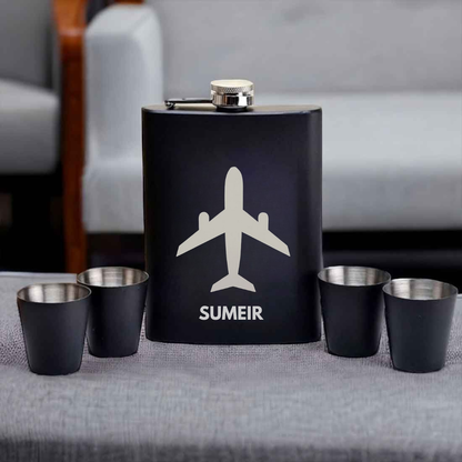 Personalized Pilot Hip Flask – Stainless Steel Flask with Airplane Engraving | Custom Gift for Aviators, Pilots & Crew