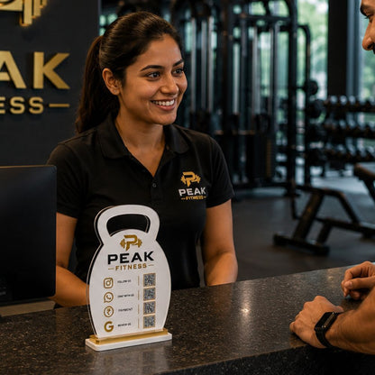 Custom QR code stand for Gyms | Google Review QR Desk Stand
