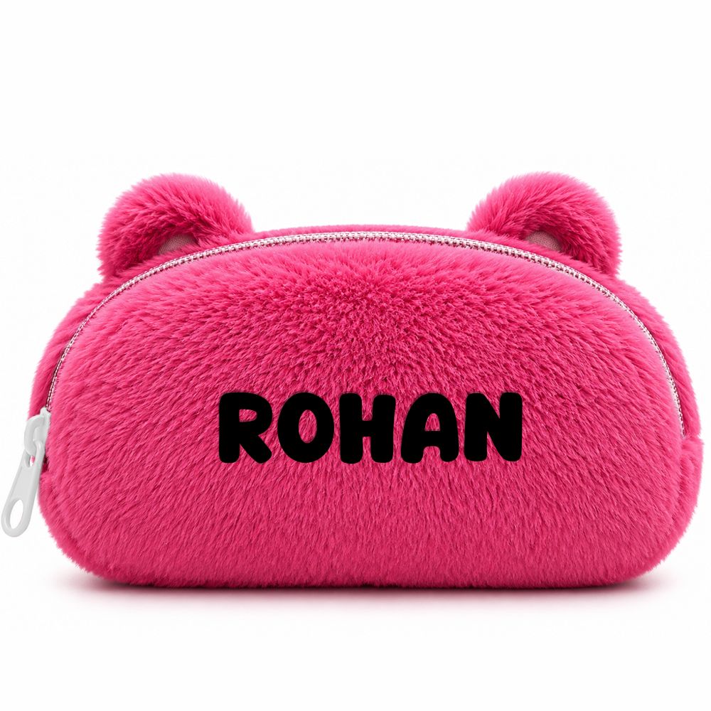 Personalised Pencil Pouch with 3D Ears & Custom Name | Birthday Gift for Kids | Plush Faux Fur
