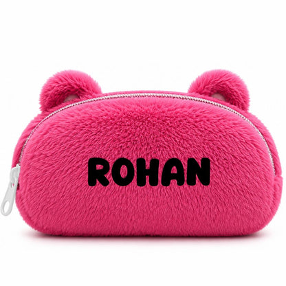 Personalised Pencil Pouch with 3D Ears & Custom Name | Birthday Gift for Kids | Plush Faux Fur