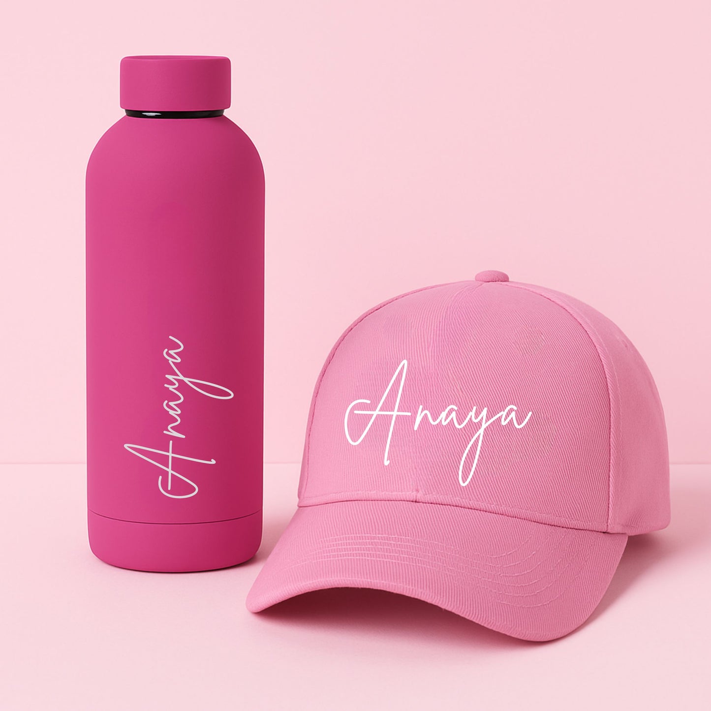 Rakhi Gift for Sister – Personalized Pink Cap with Name & Insulated Tumbler/Bottle