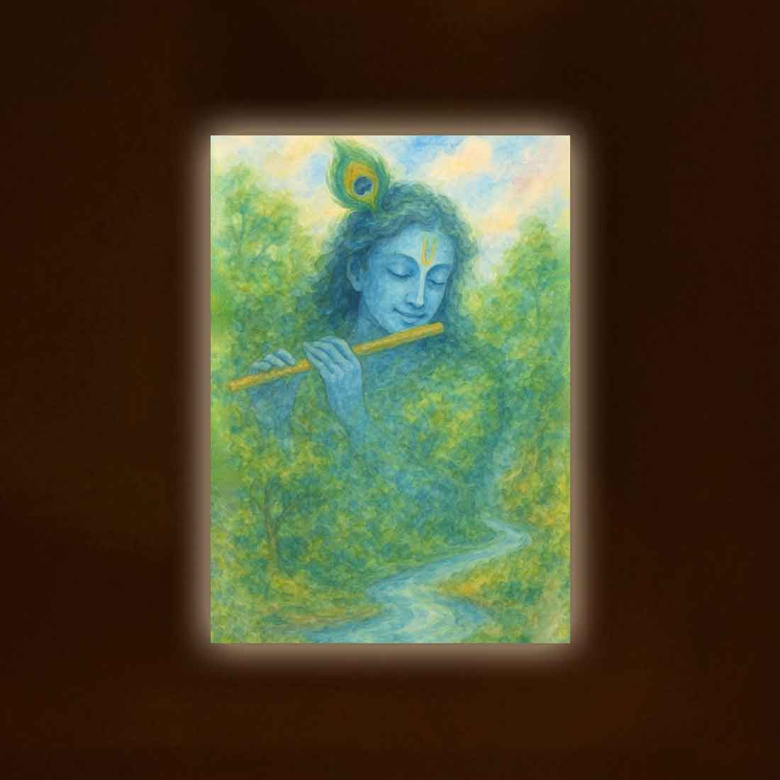 Lord Krishna Photo Frame with LED Backlight –– Ideal for Spiritual Spaces & Special Occasions