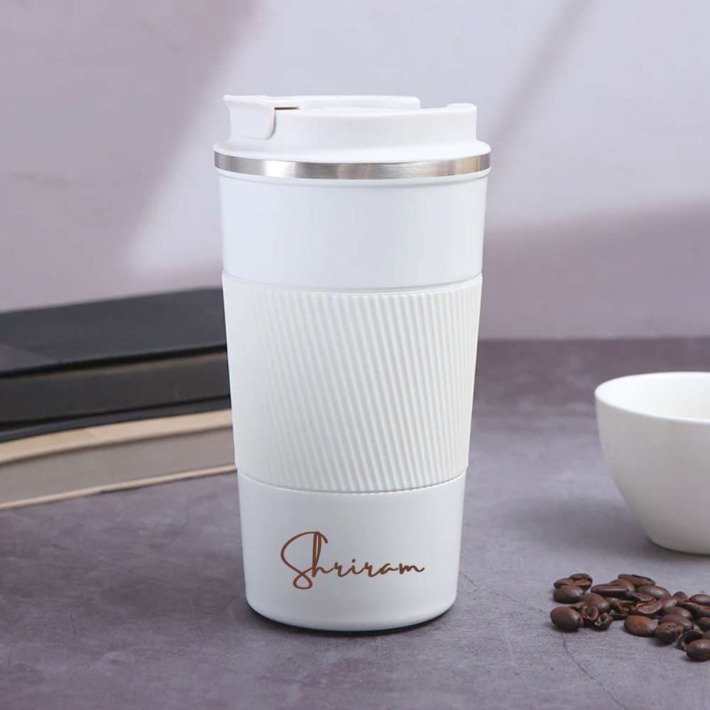 Personalized Insulated Coffee Tumbler 500ml - Travel Coffee Mug with Rubber Grip