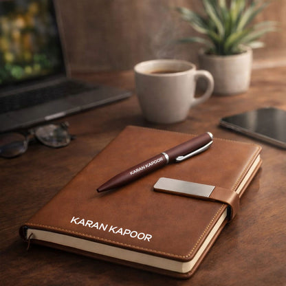 Personalized Diary with Matching Engraved Pen | Customized Leatherette Diary Pen with Name and Premium Black Gift Box