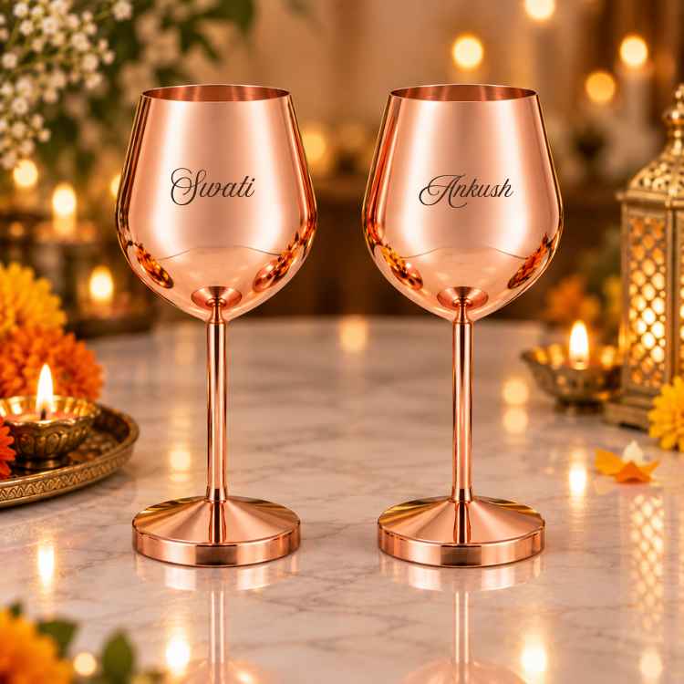 Engraved Wine Goblets with Dry Fruit Containers – Custom Diwali Gift Set