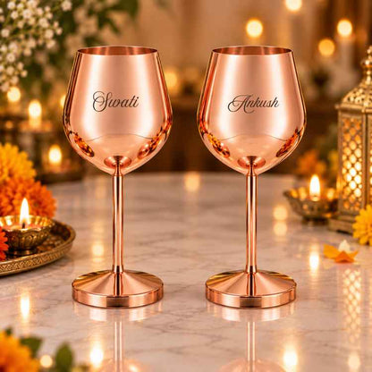 Engraved Wine Goblets with Dry Fruit Containers – Custom Diwali Gift Set