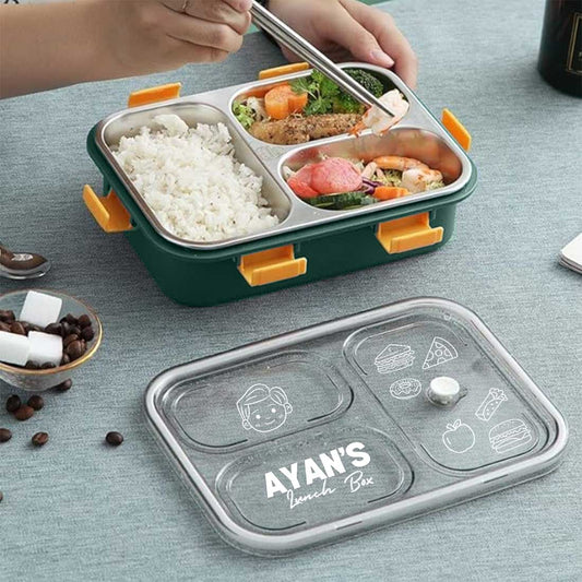 Custom Lunch Box with Name Stainless Steel Leak Proof Tiffin