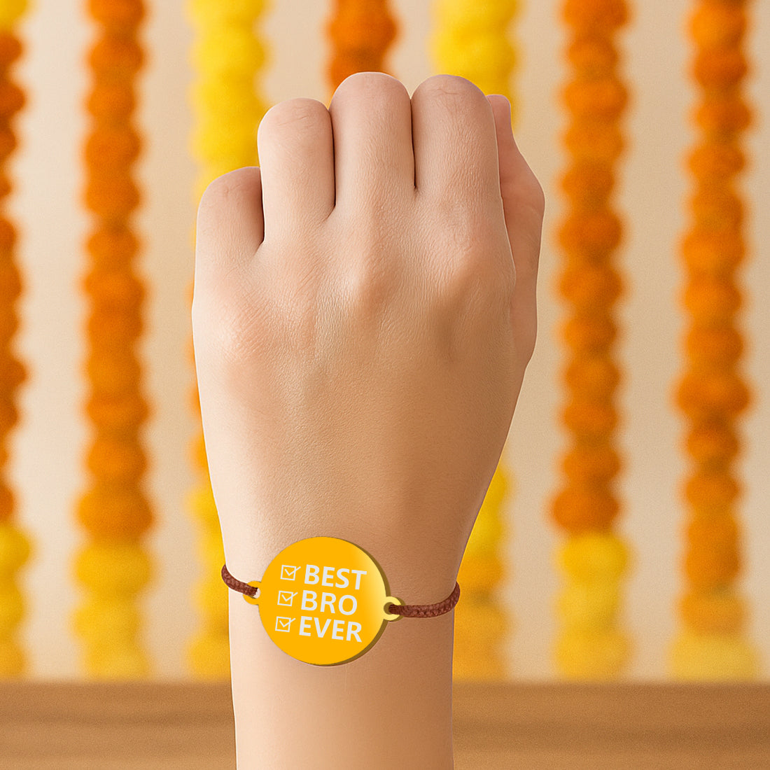 Stylish Best Brother Rakhi - Golden Round Acrylic Rakhi for Brother