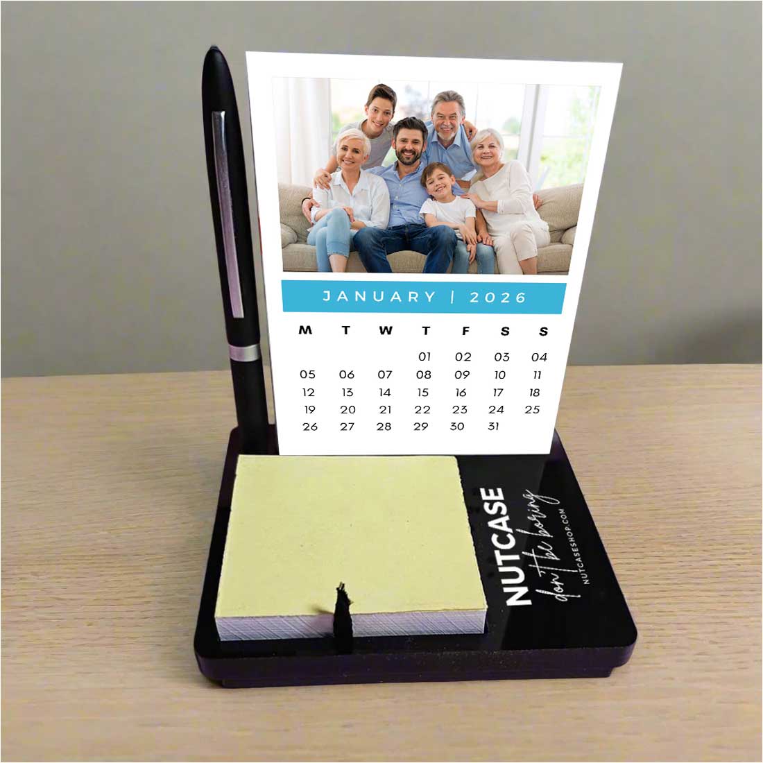 Calendar on Desk with Photo and Pen Stand (including Pen) and Slot for Post-its (Post Its 1 set Included)