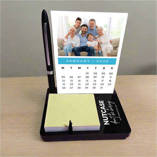 Calendar on Desk with Photo and Pen Stand (including Pen) and Slot for Post-its (Post Its 1 set Included)