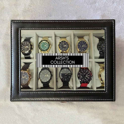 Personalized Watch Box-Stores 6, 10 Watches PU Leather Storage Case-Black