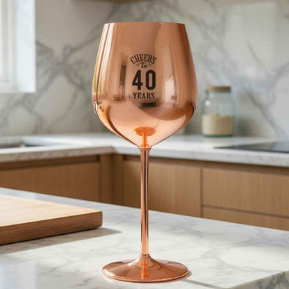 Engraved Wine Glasses Unbreakable Stainless Steel Wine Glass Copper Finish Goblets - Cheers to Years