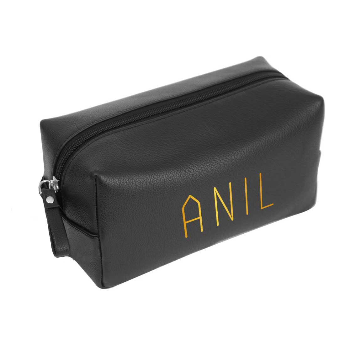 Traveling Pouch with Name - Black Leather Organizer Pouch