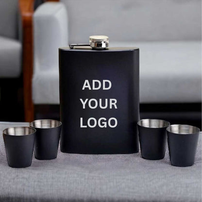 Personalized Engraved Hip Flask With Funnel And 4 Shot Glasses In Gift Box  - Add Logo