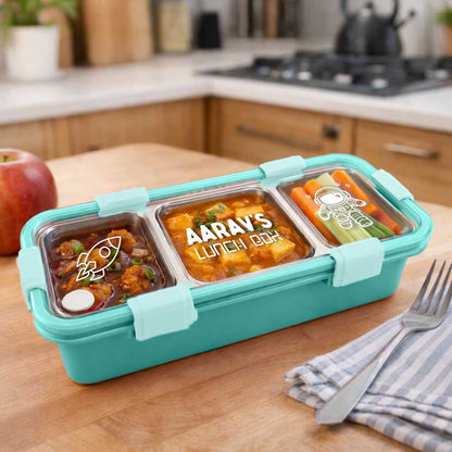 Personalized Insulated Tiffin Box Stainless Steel 3 Compartment Leak-Proof Lunch Box