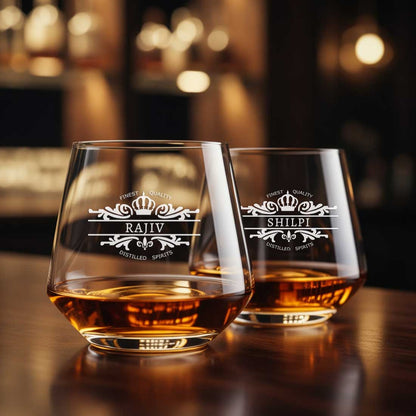 Customized Scotch Whiskey Drinking Glasses - Engraved Modern Whiskey Glass & Luxury Gift for Men
