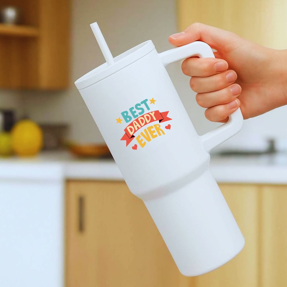 Father’s Day Mug for Dad-1200ml Insulated Coffee Tumbler with Straw & Lid - Best Dad Ever