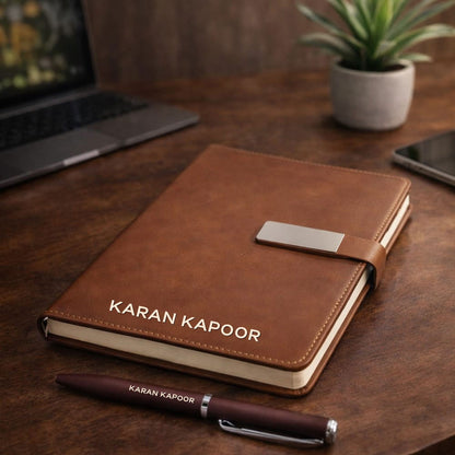 Personalized Diary with Matching Engraved Pen | Customized Leatherette Diary Pen with Name and Premium Black Gift Box